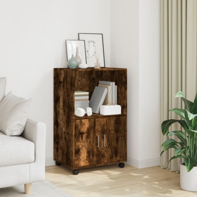 Berkfield Home Rolling¬†Cabinet Smoked Oak 55x40x91 cm Engineered Wood in Brown - Size: 55 x 40 x 91 cm - image 1