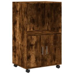 Berkfield Home Rolling¬†Cabinet Smoked Oak 55x40x91 cm Engineered Wood in Brown - Size: 55 x 40 x 91 cm - thumbnail 2