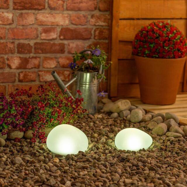 ValueLights 2 x Clear Outdoor Solar Pebble LED Decorative Lights - image 1