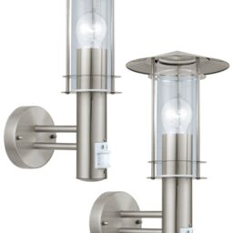 Loops 2 PACK IP44 Outdoor Wall Light & PIR Sensor Stainless Steel Lantern 60W E27 in Metallics