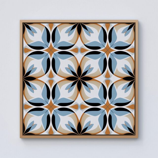 Warren Reed - Designer White Brown & Blue Geometric Pattern Framed Canvas in Light Brown - Size: w40 inch x h40 inch - image 1