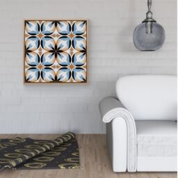 Warren Reed - Designer White Brown & Blue Geometric Pattern Framed Canvas in Light Brown - Size: w40 inch x h40 inch - thumbnail 2