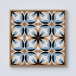 Warren Reed - Designer White Brown & Blue Geometric Pattern Framed Canvas in Light Brown - Size: w40 inch x h40 inch - thumbnail 1