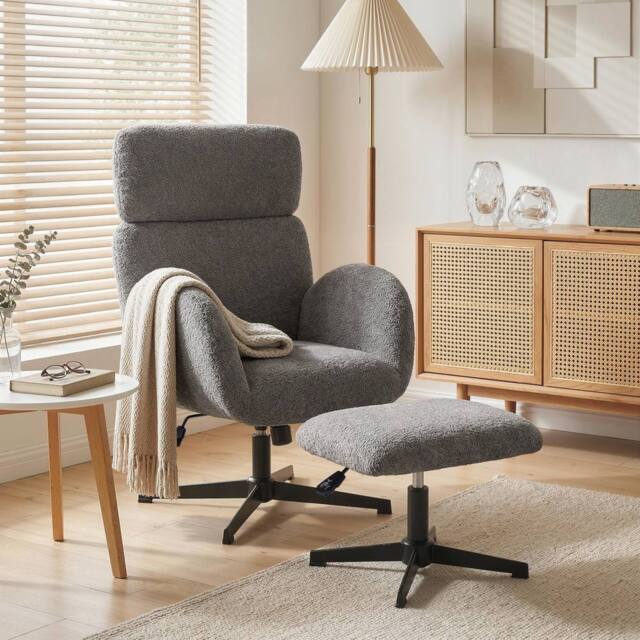 HOMCOM Swivel Armchair with Footstool, Rocking Accent Chair in Grey - image 1