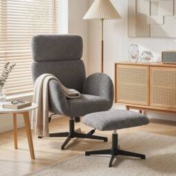 HOMCOM Swivel Armchair with Footstool, Rocking Accent Chair in Grey - thumbnail 1