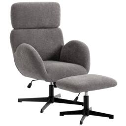HOMCOM Swivel Armchair with Footstool, Rocking Accent Chair in Grey - thumbnail 2