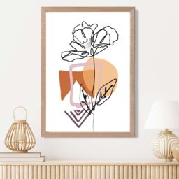 ARTZE Rose Floral Line Art with Boho Purple & Orange Shapes Framed Print SIZE: A4 with Oak Frame - thumbnail 2