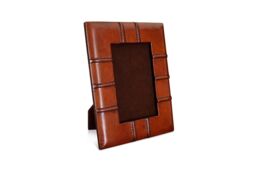 Silver Editions Cognac Leather Photo Frame Strap Design. Visible picture size 4in x 6in in Tan