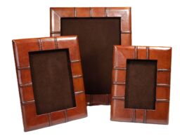 Silver Editions Cognac Leather Photo Frame Strap Design. Visible picture size 4in x 6in in Tan - thumbnail 2