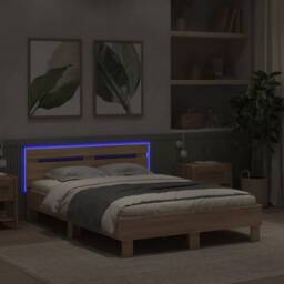 Berkfield Home Bed Frame with LED without Mattress Sonoma Oak 120x200 cm in Light Oak - Size: Small Double - thumbnail 4