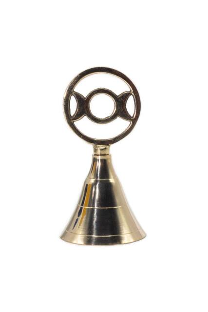 KDMD Altar Brass Bell with Triple Moon Symbol -Handmade Ritual Bell, 10.5cm in Gold - image 1