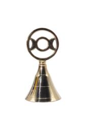KDMD Altar Brass Bell with Triple Moon Symbol -Handmade Ritual Bell, 10.5cm in Gold