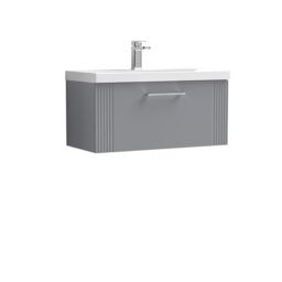 Balterley Wall Hung 1 Drawer Vanity Unit - Mid-Edge Basin 800mm, Satin Grey - thumbnail 1