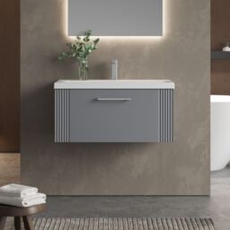 Balterley Wall Hung 1 Drawer Vanity Unit - Mid-Edge Basin 800mm, Satin Grey - thumbnail 2