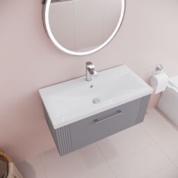 Balterley Wall Hung 1 Drawer Vanity Unit - Mid-Edge Basin 800mm, Satin Grey - thumbnail 3