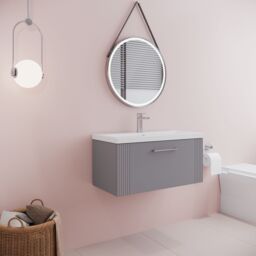 Balterley Wall Hung 1 Drawer Vanity Unit - Mid-Edge Basin 800mm, Satin Grey - thumbnail 4