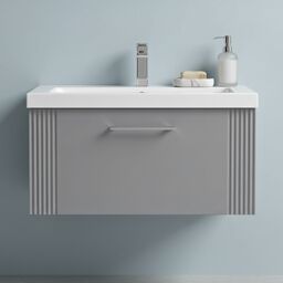 Balterley Wall Hung 1 Drawer Vanity Unit - Mid-Edge Basin 800mm, Satin Grey - thumbnail 9