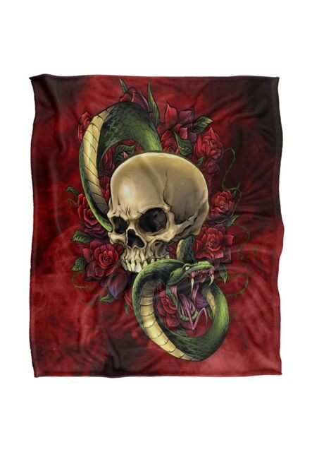 JQ Licensing Brian Allen Skull Snake & Roses Silky Touch Super Soft Throw Blanket 152 X 127 cm in White - image 1