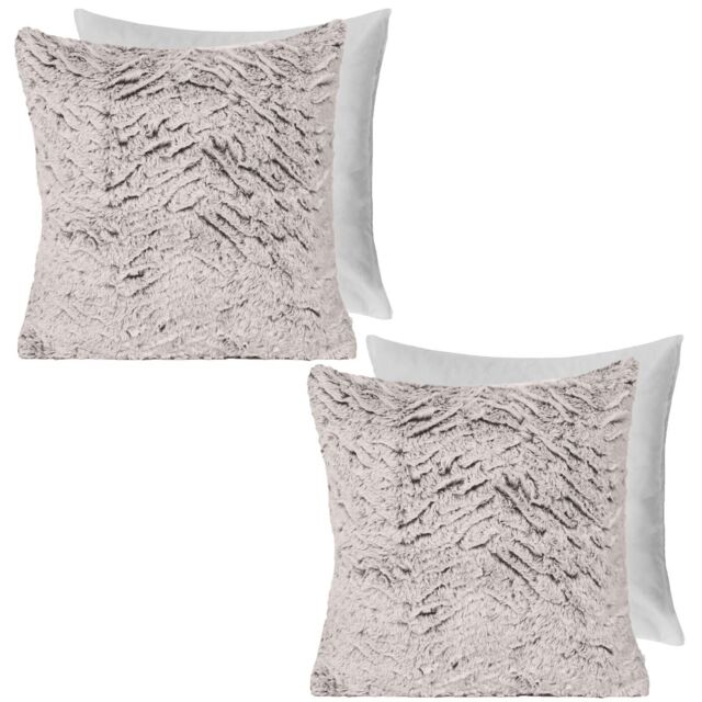 OHS 2 Pack Two Tone Faux Fur Soft Fleece Filled Cushion Covers - 45 x 45cm in Natural - Size: 45 cm x 45 cm - image 1