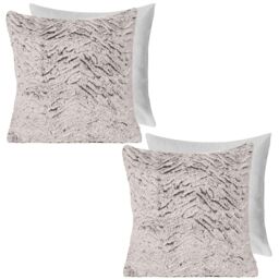 OHS 2 Pack Two Tone Faux Fur Soft Fleece Filled Cushion Covers - 45 x 45cm in Natural - Size: 45 cm x 45 cm - thumbnail 1