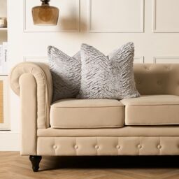 OHS 2 Pack Two Tone Faux Fur Soft Fleece Filled Cushion Covers - 45 x 45cm in Natural - Size: 45 cm x 45 cm - thumbnail 3