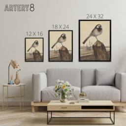 "Artery8 Wagtail Bird Perched on Pole Framed Canvas Wall Art Print van Hoytema in Brown - Size: W12"" x H16""" - thumbnail 4