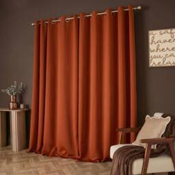 OHS Pair of Thermal Ready Made Eyelet Blackout Curtains in Burnt Orange - Size: 168 cm width x 183 cm drop - thumbnail 2