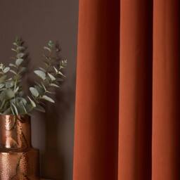 OHS Pair of Thermal Ready Made Eyelet Blackout Curtains in Burnt Orange - Size: 168 cm width x 183 cm drop - thumbnail 3