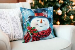 Netagon Happy Snowman Design Christmas Themed Cushion 45X45CM in White - Size: 45X45 cm - thumbnail 2