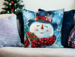 Netagon Happy Snowman Design Christmas Themed Cushion 45X45CM in White - Size: 45X45 cm - thumbnail 4