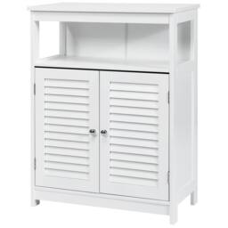 Costway Bathroom Floor Cabinet Wooden Storage Cupboard w/ Adjustable Shelf in White - thumbnail 3