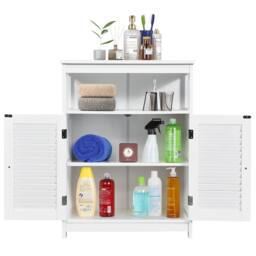 Costway Bathroom Floor Cabinet Wooden Storage Cupboard w/ Adjustable Shelf in White - thumbnail 5