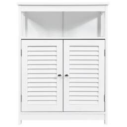 Costway Bathroom Floor Cabinet Wooden Storage Cupboard w/ Adjustable Shelf in White - thumbnail 1