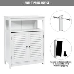 Costway Bathroom Floor Cabinet Wooden Storage Cupboard w/ Adjustable Shelf in White - thumbnail 8
