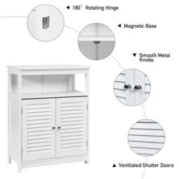 Costway Bathroom Floor Cabinet Wooden Storage Cupboard w/ Adjustable Shelf in White - thumbnail 6
