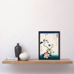Artery8 Utagawa Hiroshige Framed Wall Art Print Camellia & Nightingale in Blue - Size: A4 - thumbnail 2