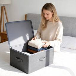 Havendro 3x Foldable Storage Boxes with Lid Home Fabric Box Clothes in Grey - thumbnail 5