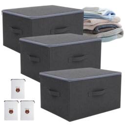 Havendro 3x Foldable Storage Boxes with Lid Home Fabric Box Clothes in Grey - thumbnail 4