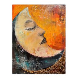 "Artery8 Sleeping Crescent Moon Abstract Oil Painting Wall Art Print in Orange - Size: W18"" x H24""" - thumbnail 1