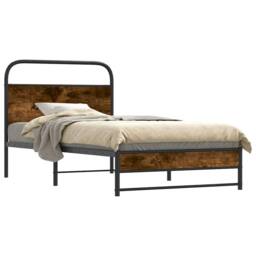 Berkfield Home Elegant Bed Frame Without Mattress 90x190 cm Smoked Oak Engineere in Brown - thumbnail 3