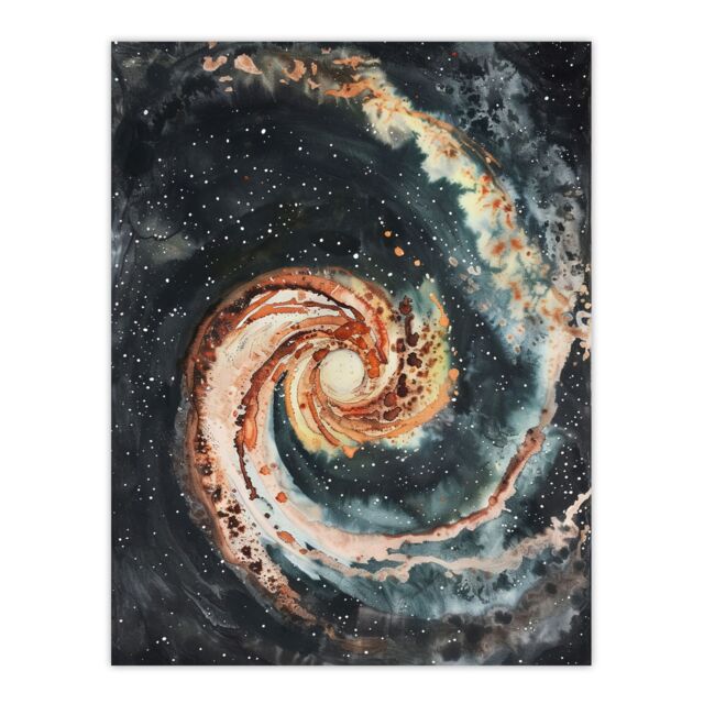 "Artery8 Space Whirlpool Spiral Galaxy M51 Watercolour Wall Art Print in Grey - Size: W18"" x H24""" - image 1