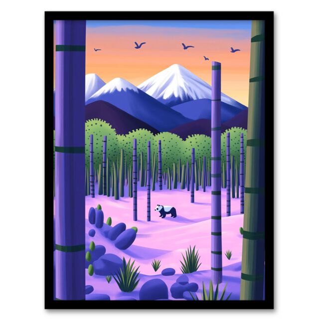 Artery8 Panda Bear Bamboo Forest Japan Mountain Landscape Framed Art Print - Size: A4 - image 1