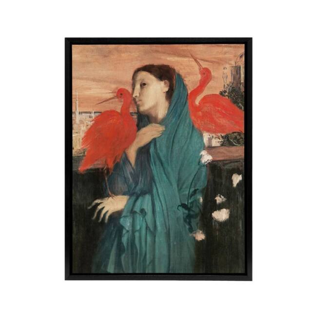 "Artery8 Young Woman with Ibis Birds Edgar Degas Vintage Framed Canvas Wall Art - Size: W12"" x H16""" - image 1