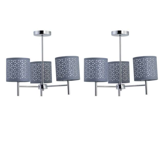 First Choice Lighting Set of 2 Brea - Chrome 3 Light Fittings with Grey Cut Out Shades in Silver - image 1