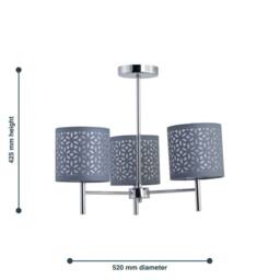 First Choice Lighting Set of 2 Brea - Chrome 3 Light Fittings with Grey Cut Out Shades in Silver - thumbnail 6