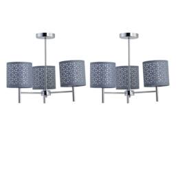 First Choice Lighting Set of 2 Brea - Chrome 3 Light Fittings with Grey Cut Out Shades in Silver - thumbnail 1