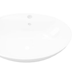 Berkfield Home Luxury Ceramic Basin Oval with Overflow & Faucet Hole in White - thumbnail 4