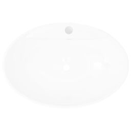 Berkfield Home Luxury Ceramic Basin Oval with Overflow & Faucet Hole in White - thumbnail 3