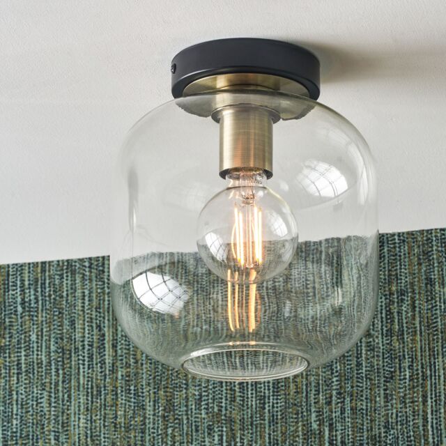 Ruma Minimalist Industrial Clear Glass Flush Dome Ceiling Light Black Base - image 1