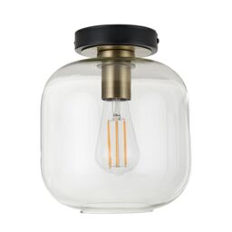 Ruma Minimalist Industrial Clear Glass Flush Dome Ceiling Light Black Base - thumbnail 5